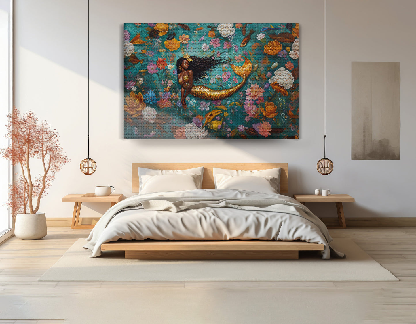 Black Mermaid Floral Fantasy African American canvas print view 15
