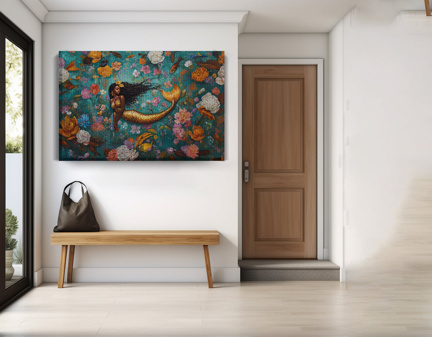 Black Mermaid Floral Fantasy African American canvas print view 17