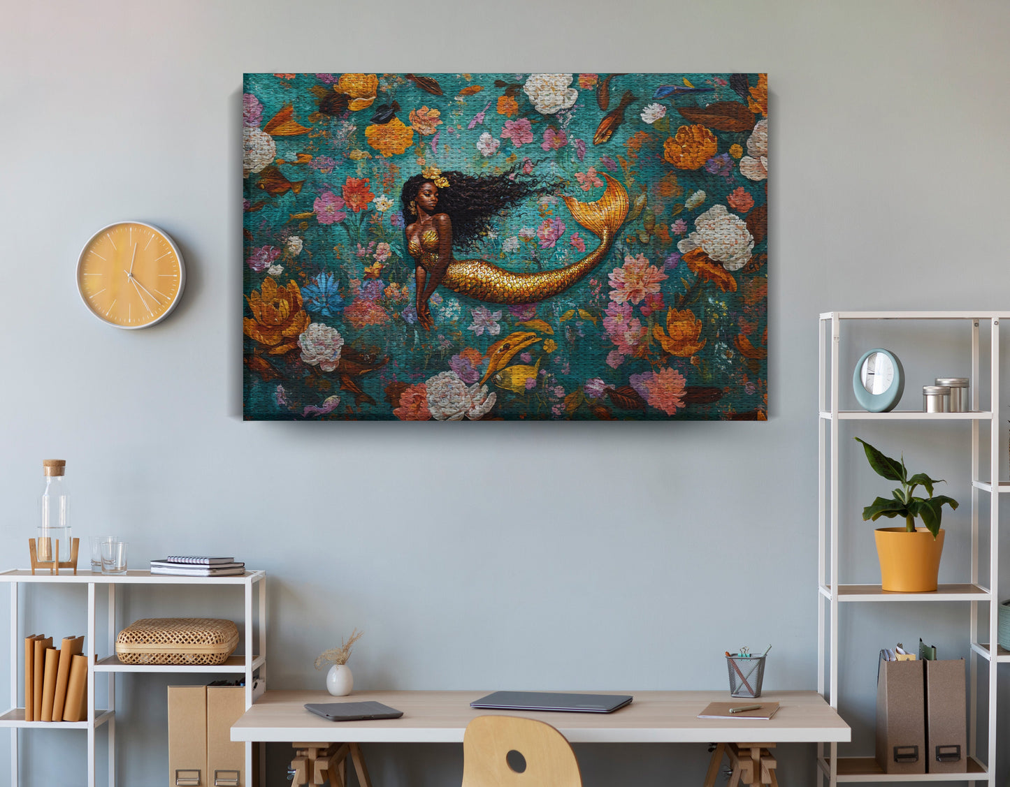 Black Mermaid Floral Fantasy African American canvas print view 18