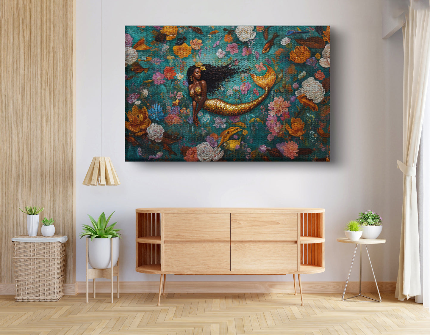 Black Mermaid Floral Fantasy African American canvas print view 14
