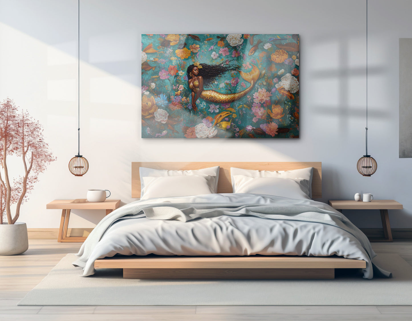 Black Mermaid Floral Fantasy African American canvas print view 21