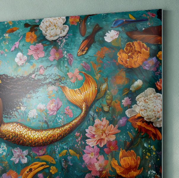 Black Mermaid Floral Fantasy African American canvas print view 22