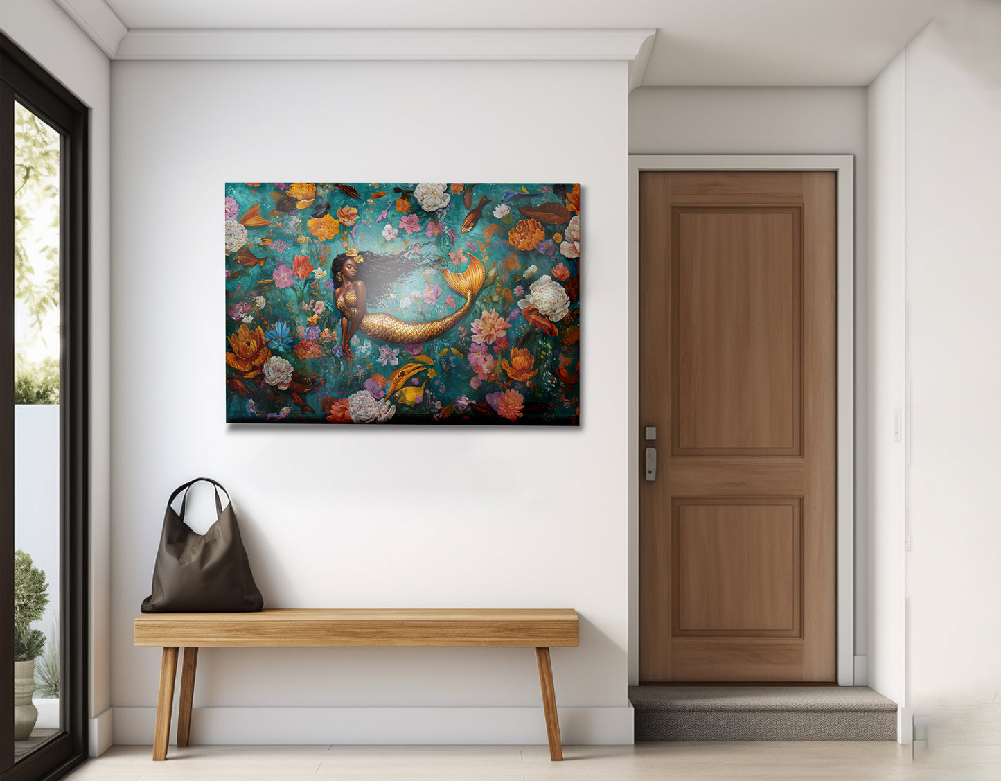 Black Mermaid Floral Fantasy African American canvas print view 23