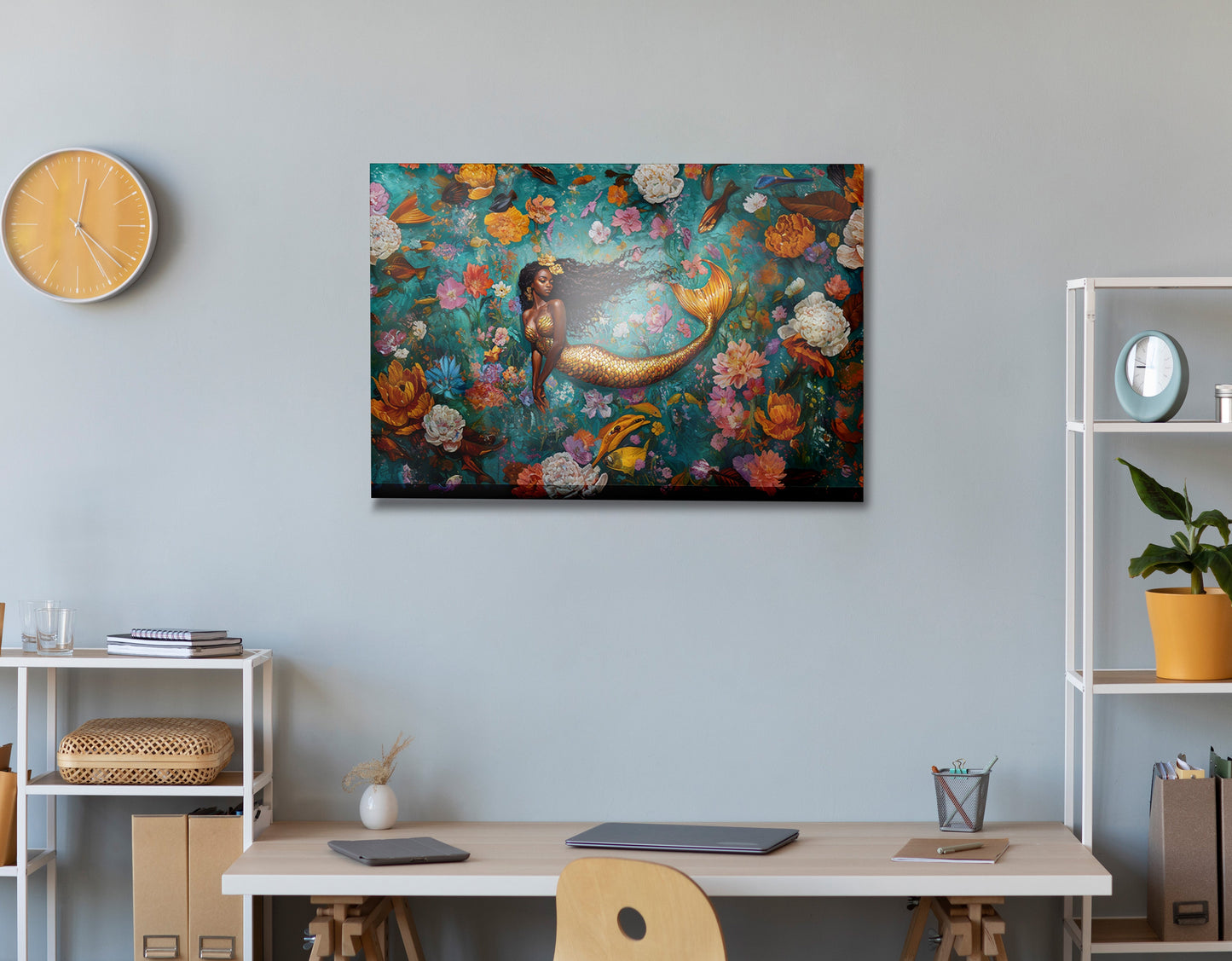 Black Mermaid Floral Fantasy African American canvas print view 24