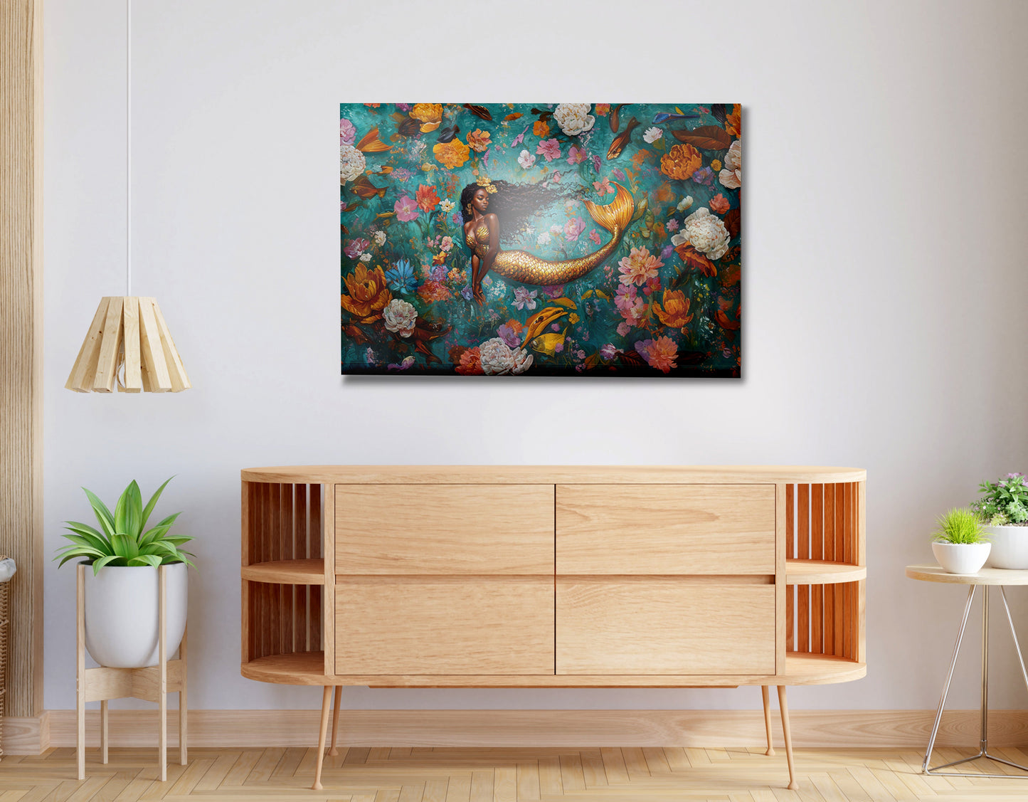 Black Mermaid Floral Fantasy African American canvas print view 20