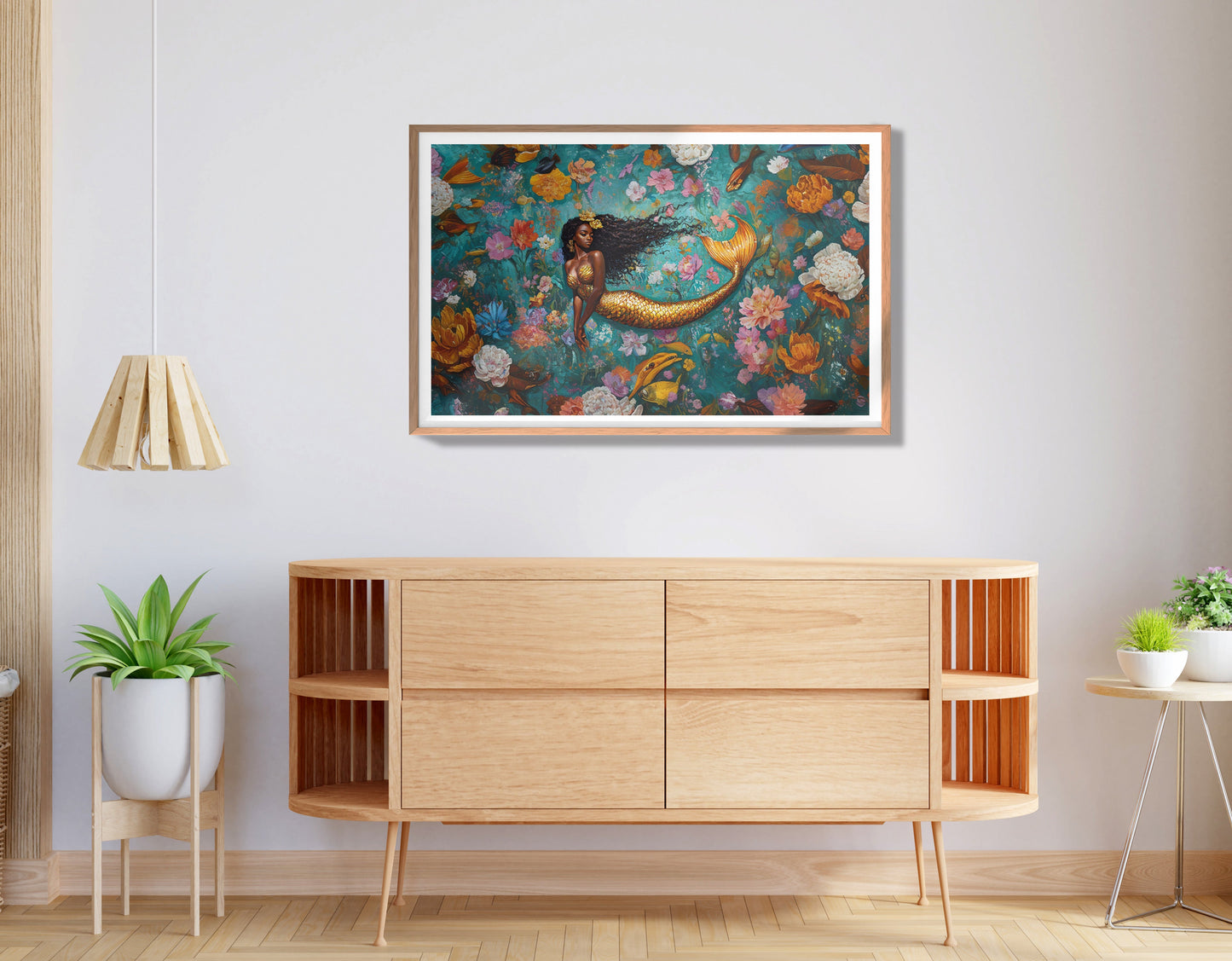 Black Mermaid Floral Fantasy African American canvas print view 80