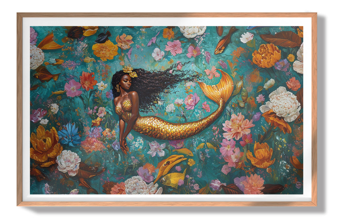 Black Mermaid Floral Fantasy African American canvas print view 79