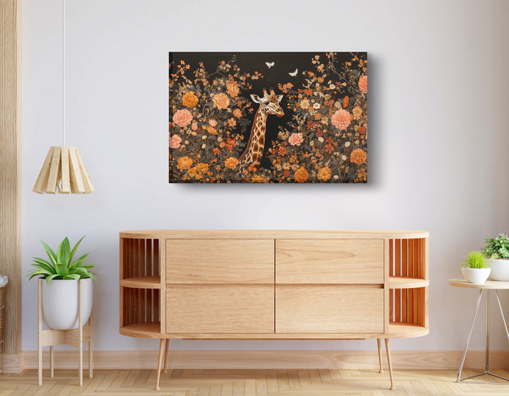 Giraffe Dark Floral African American Wall Art