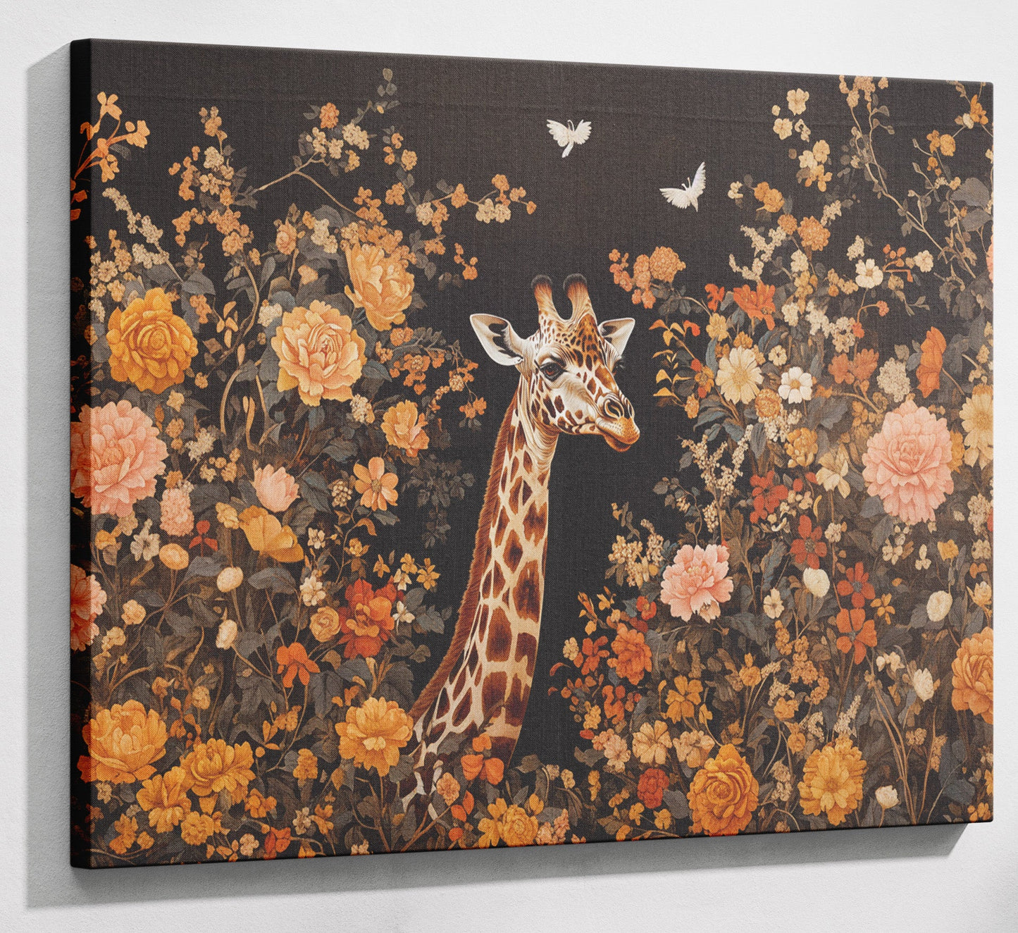 Giraffe Dark Floral African American canvas print canvas print with visible wall art format