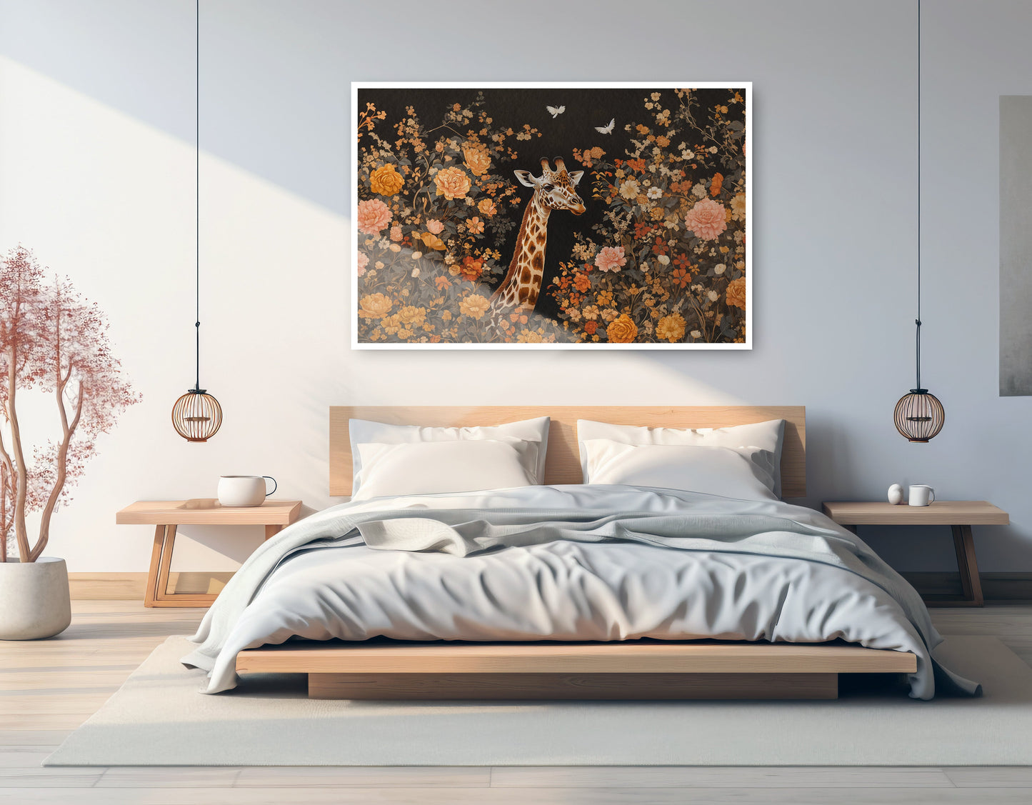 Giraffe Dark Floral African American canvas print artwork view