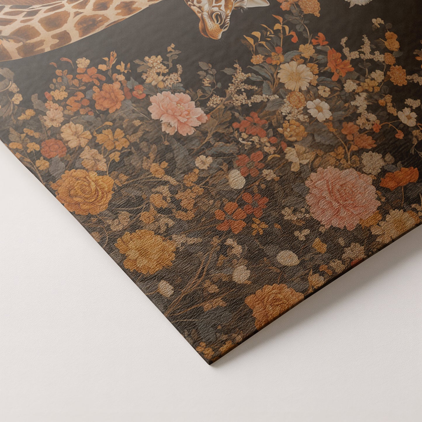 Giraffe Dark Floral African American canvas print artwork by MoomZee Artwork