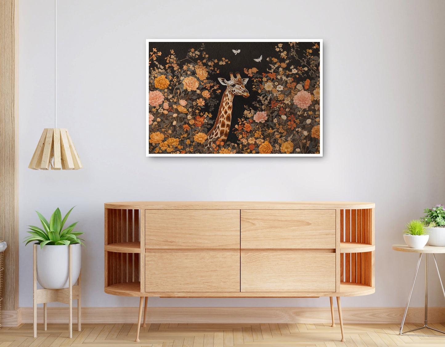 Alternate view of Giraffe Dark Floral African American canvas print