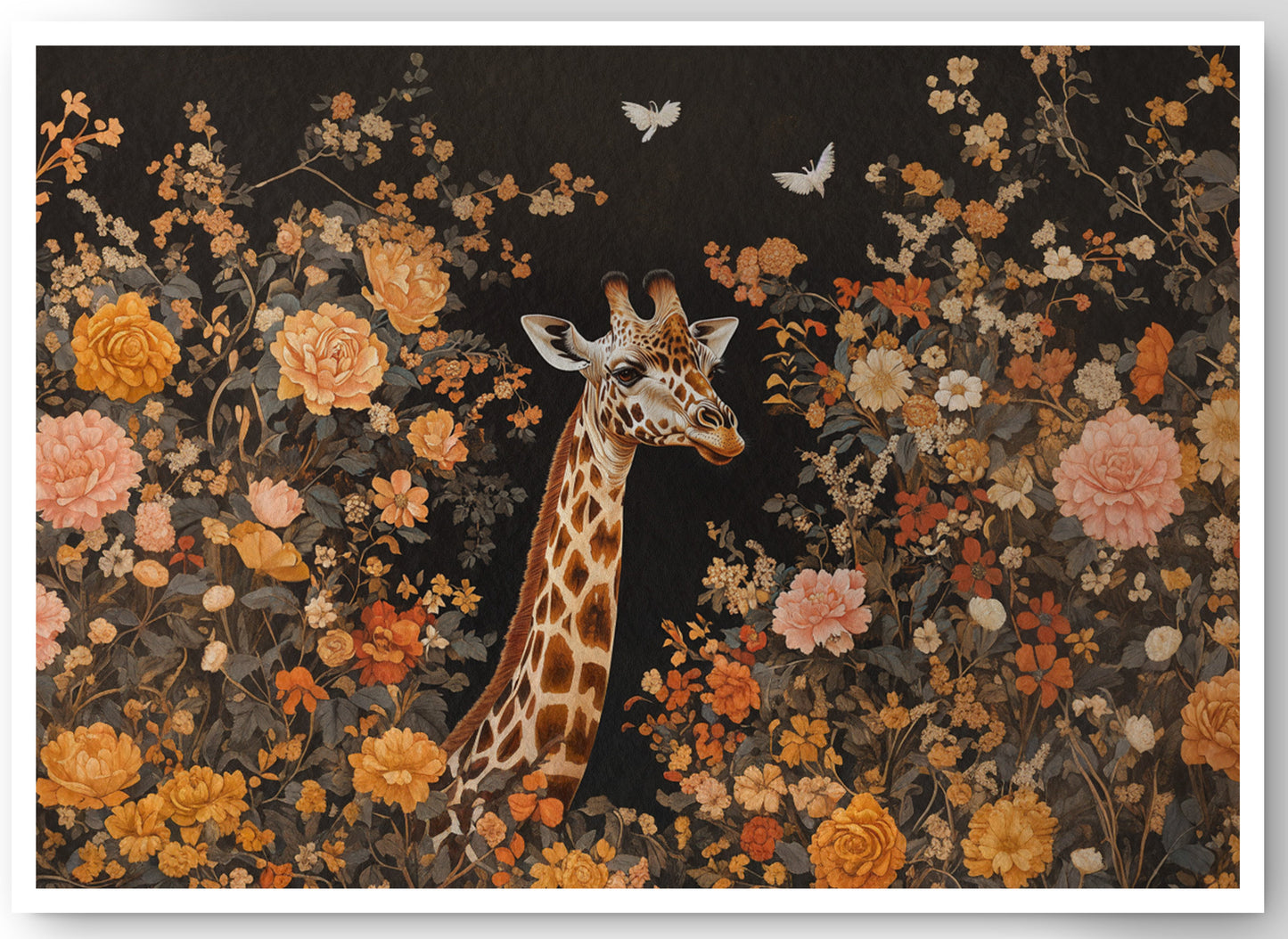 Giraffe Dark Floral African American canvas print by MoomZee Artwork