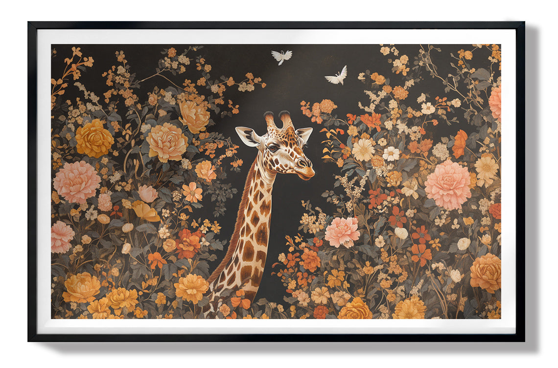 Giraffe Dark Floral African American canvas print view 67