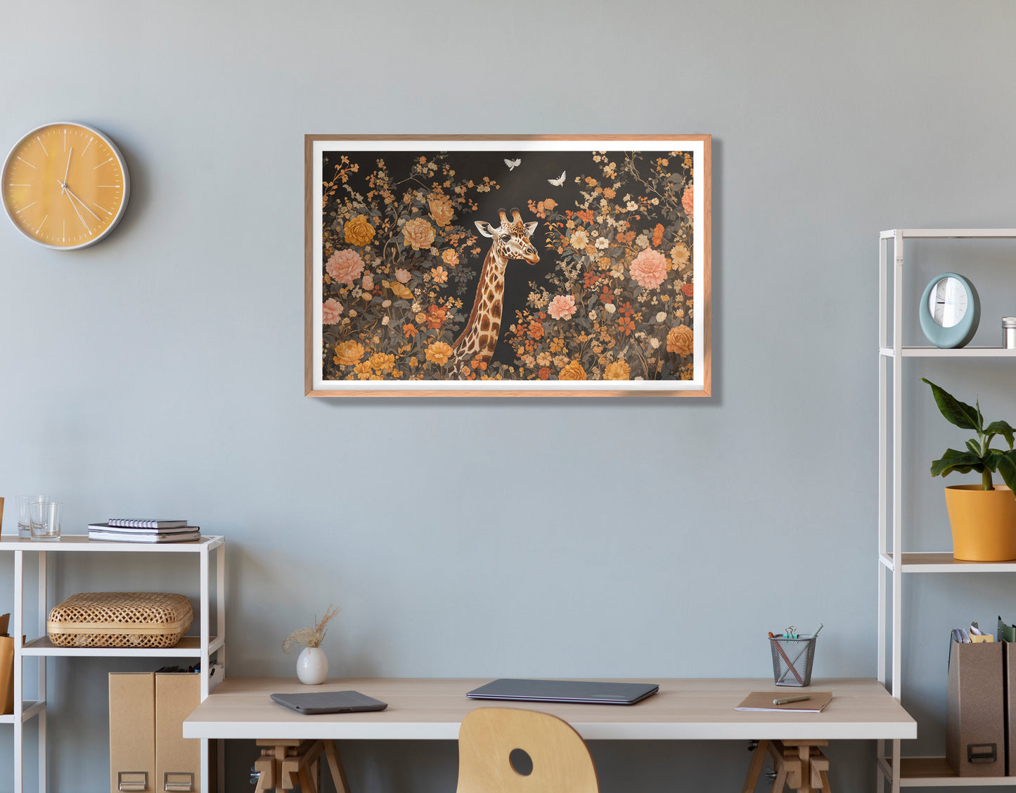 Giraffe Dark Floral African American canvas print view 84