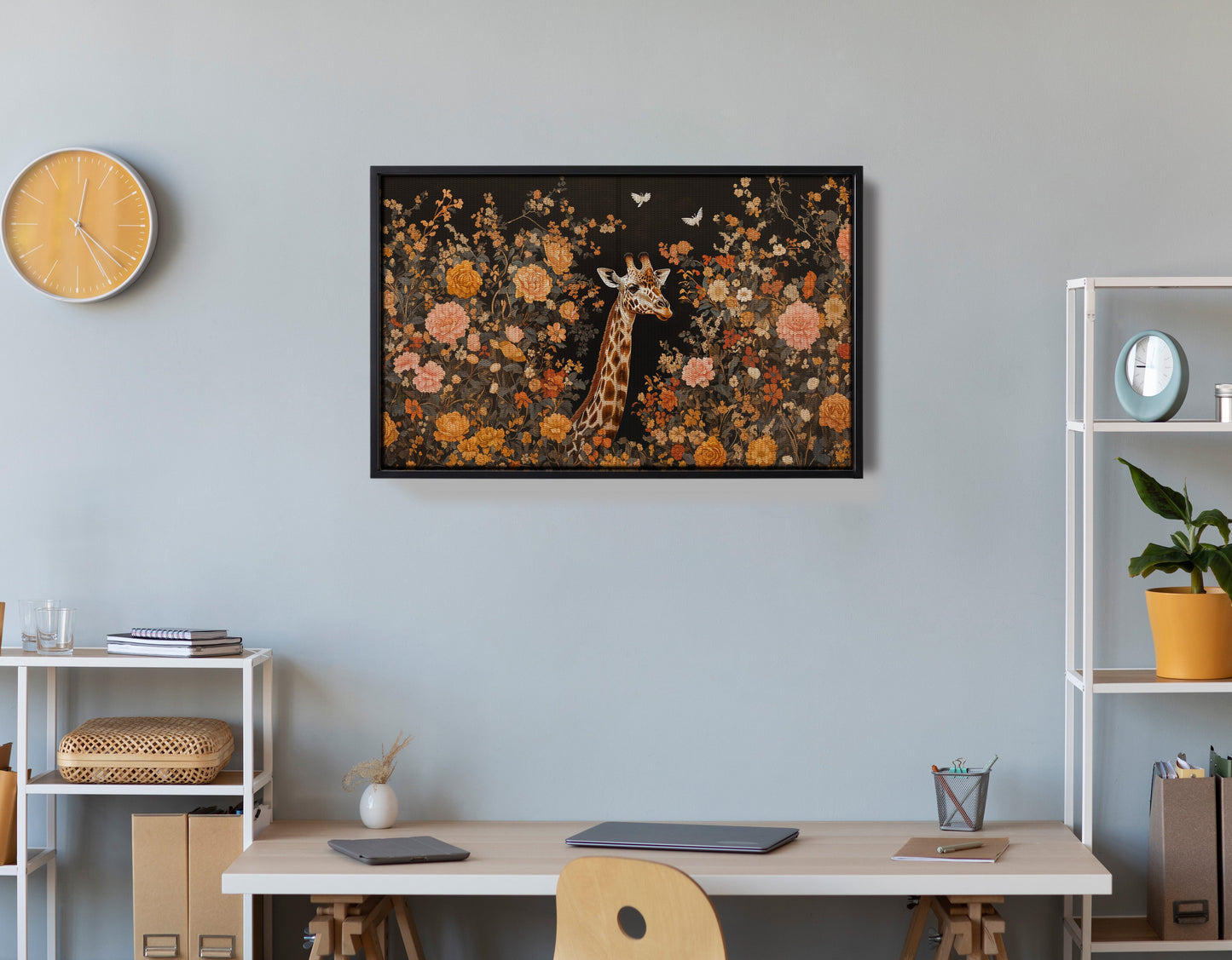 Giraffe Dark Floral African American canvas print view 30