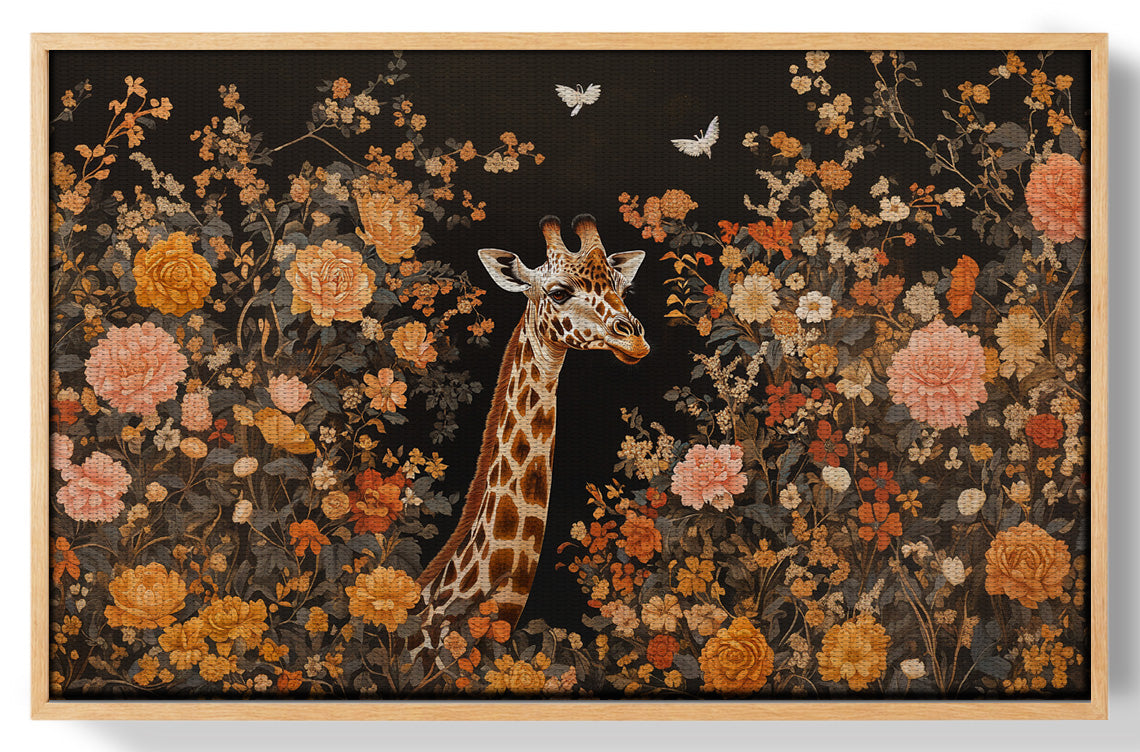 Giraffe Dark Floral African American canvas print view 49