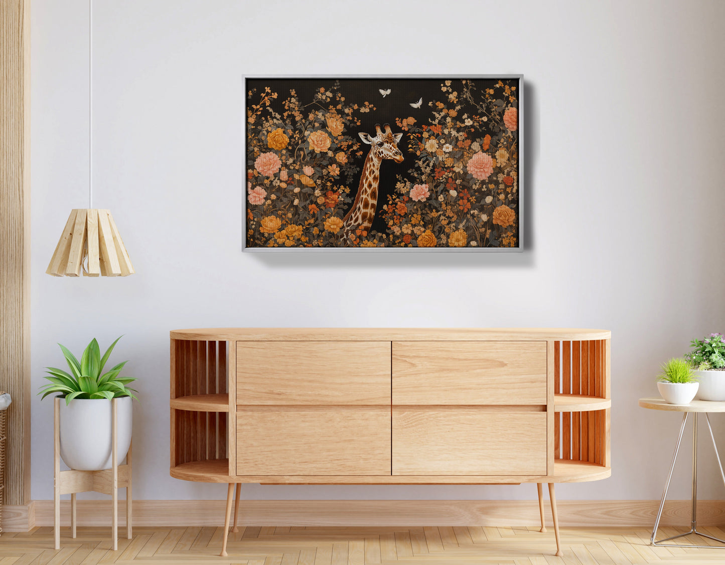 Giraffe Dark Floral African American canvas print view 56