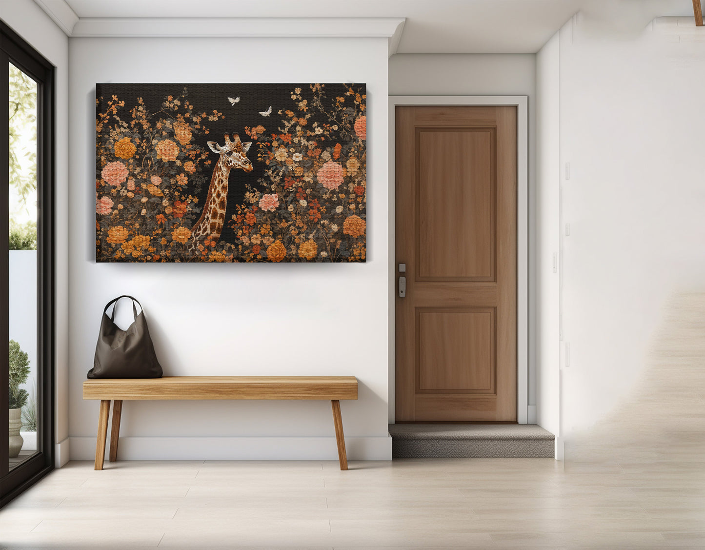 Giraffe Dark Floral African American canvas print view 17
