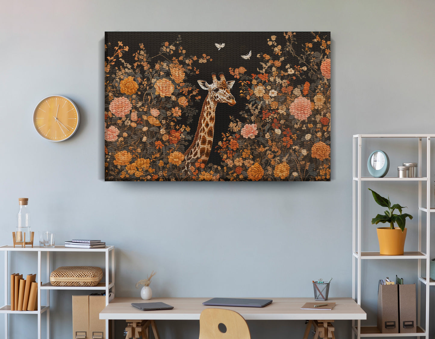 Giraffe Dark Floral African American canvas print view 18