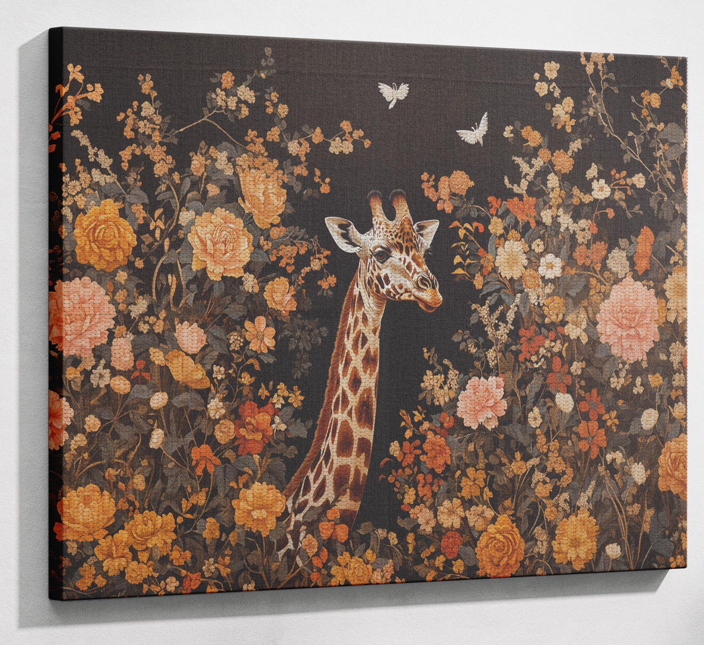 Giraffe Dark Floral African American canvas print view 13