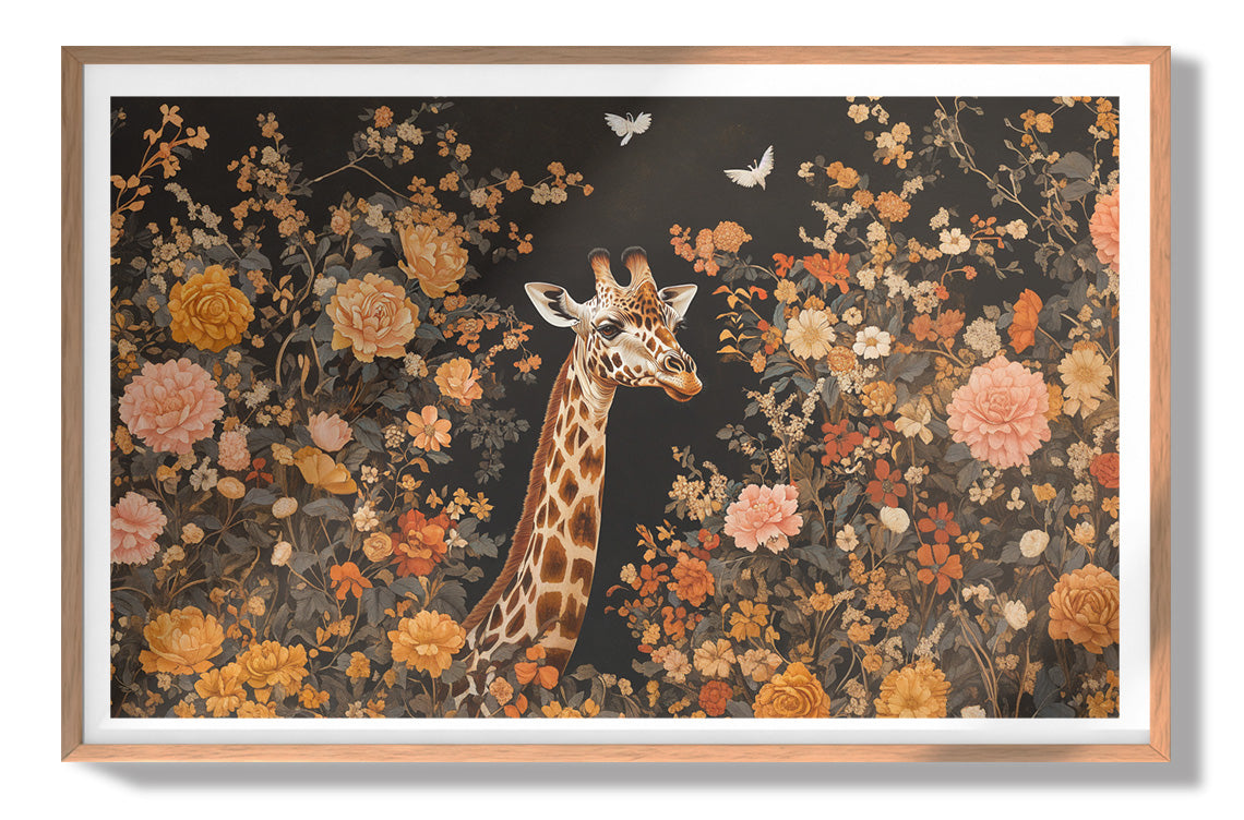 Giraffe Dark Floral African American canvas print view 79