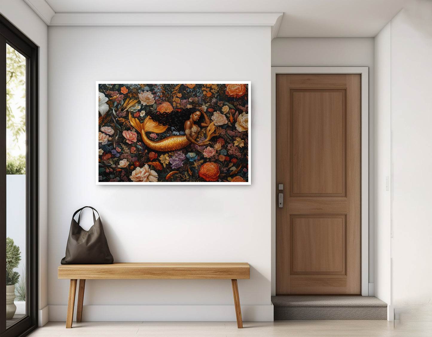 Black Mermaid Dark Floral African American canvas print home decor view