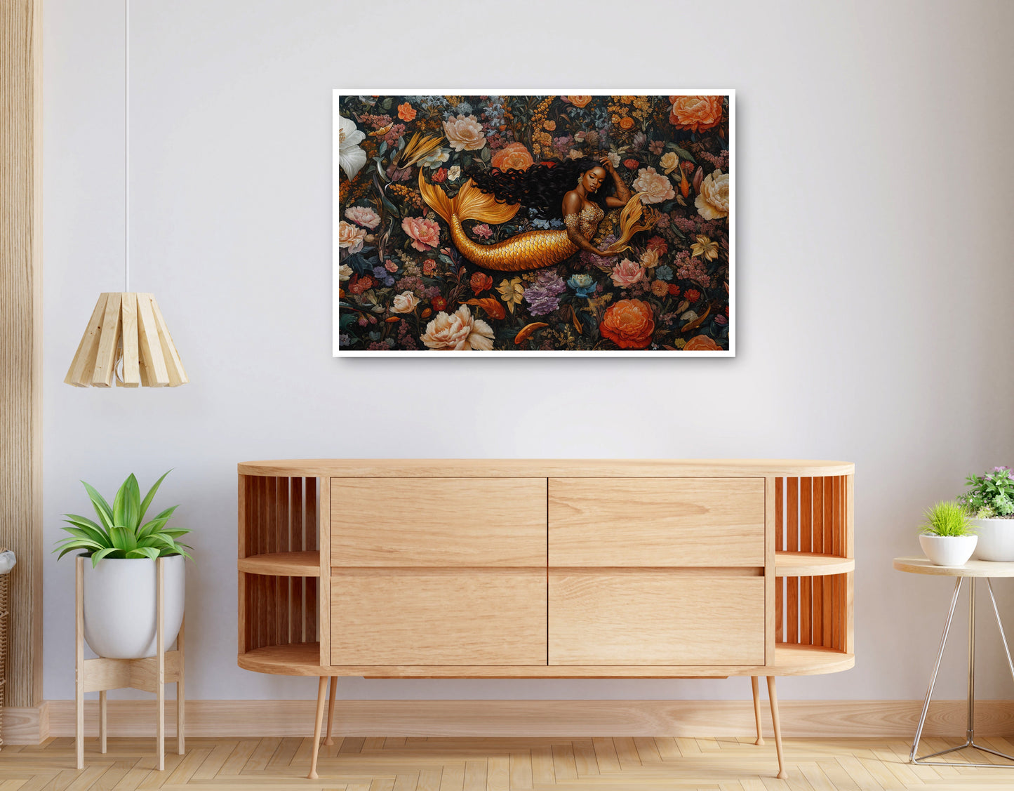Alternate view of Black Mermaid Dark Floral African American canvas print
