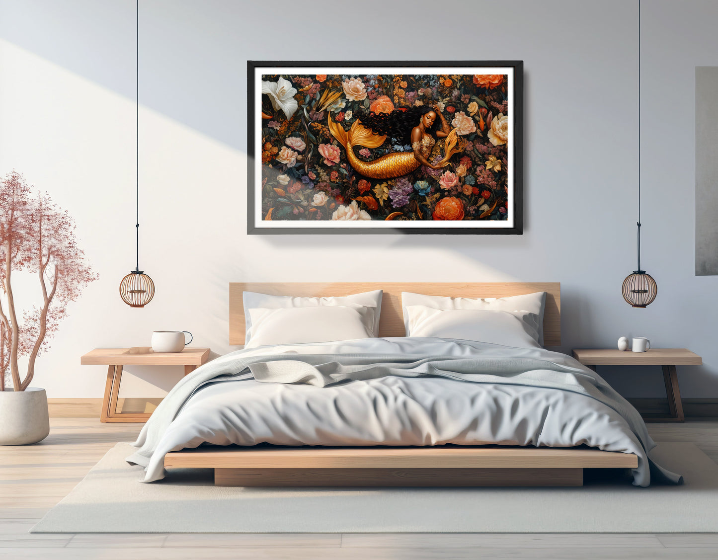 Black Mermaid Dark Floral African American canvas print view 69
