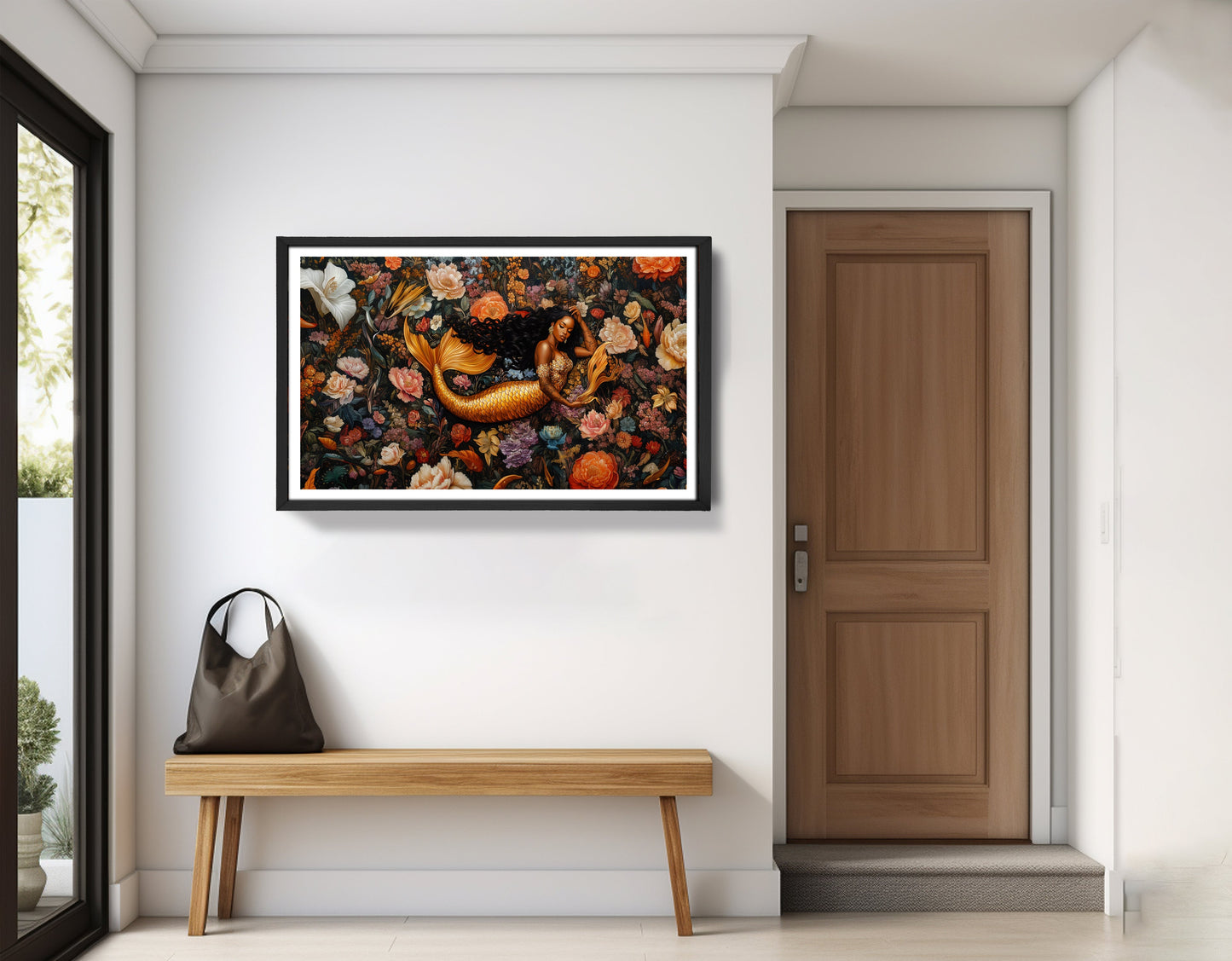 Black Mermaid Dark Floral African American canvas print view 71