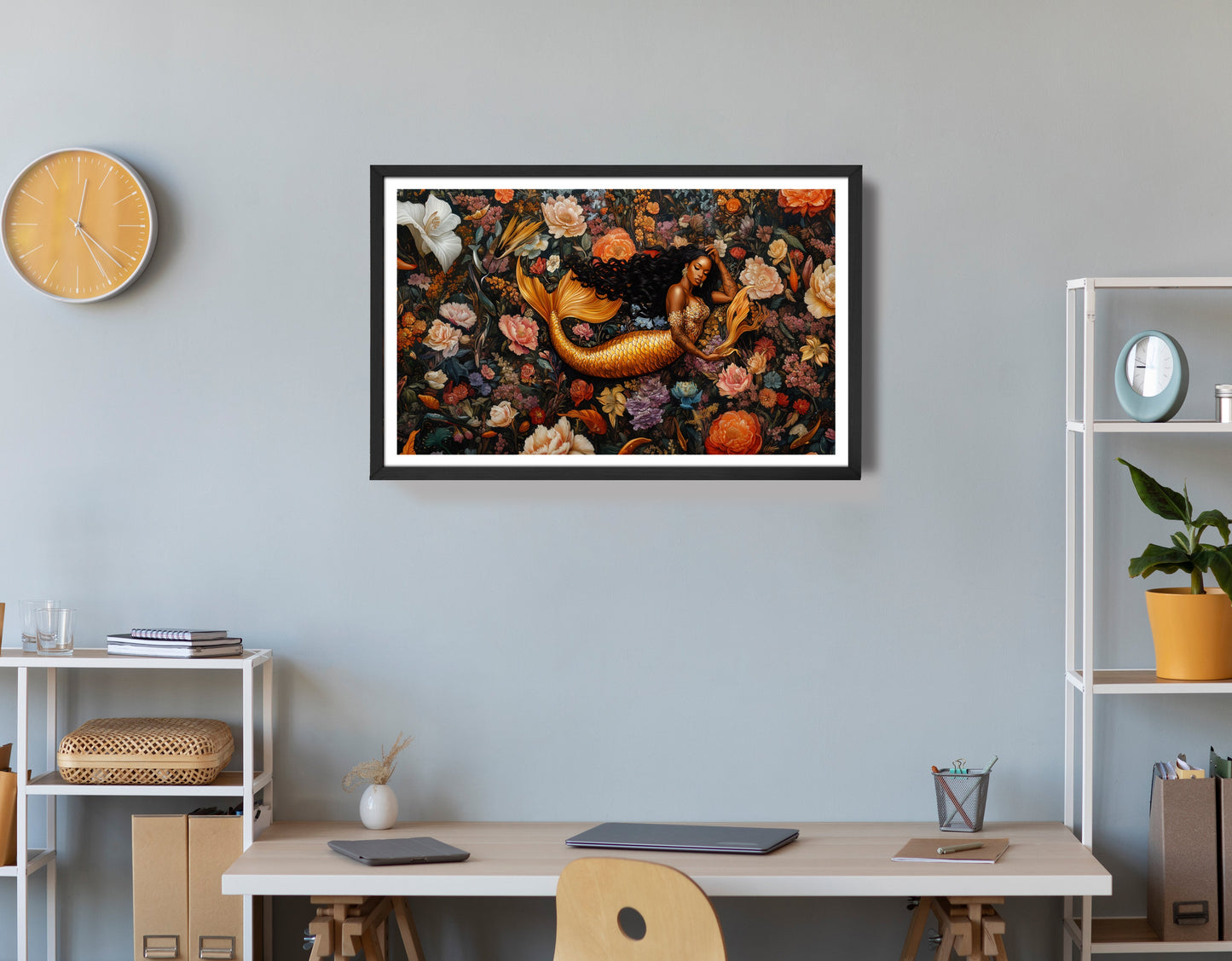 Black Mermaid Dark Floral African American canvas print view 72