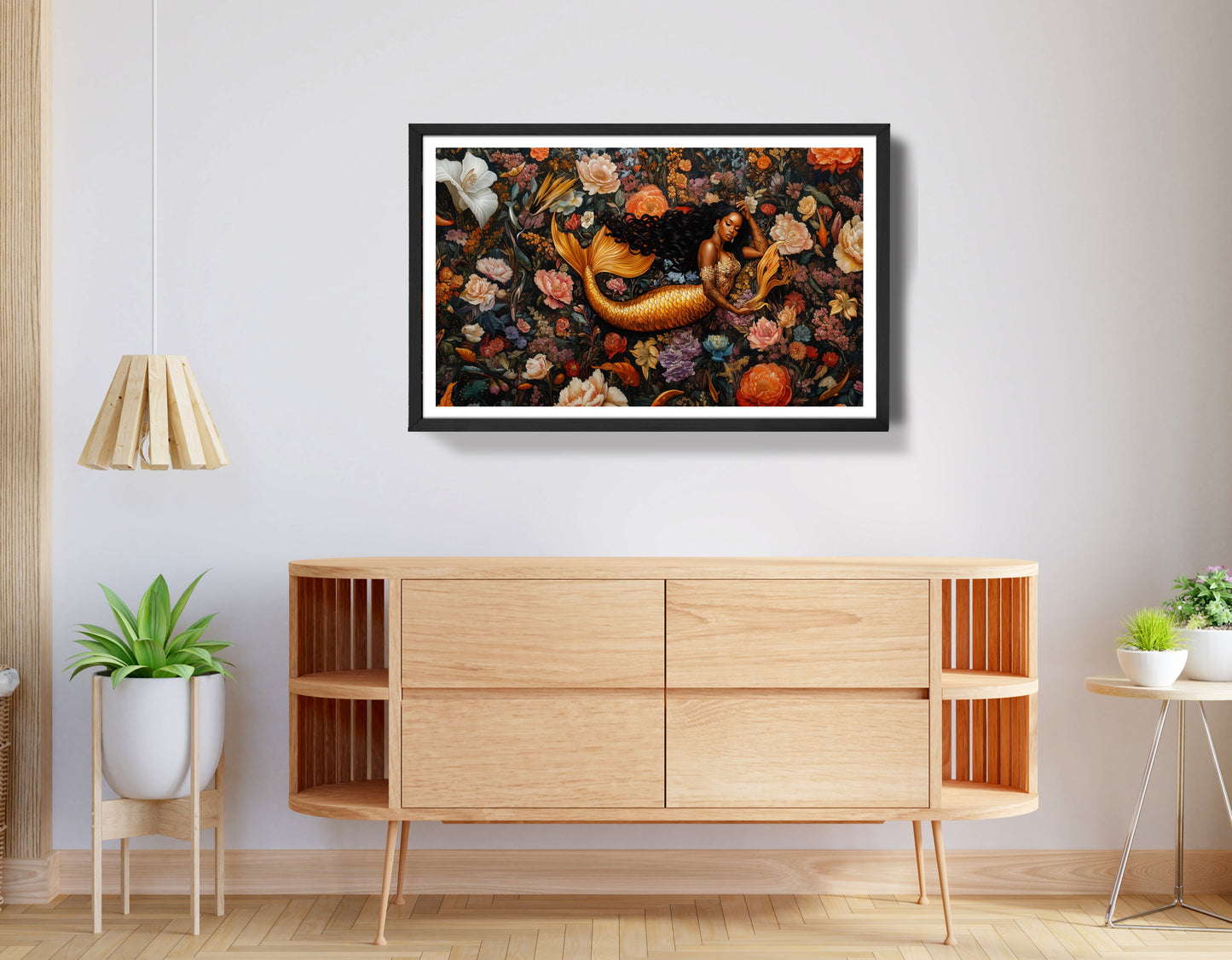 Black Mermaid Dark Floral African American canvas print view 68