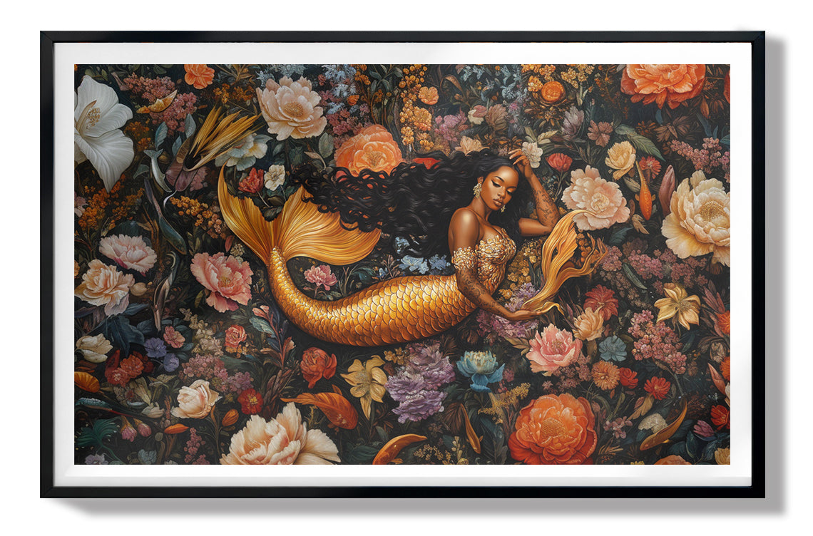 Black Mermaid Dark Floral African American canvas print view 67
