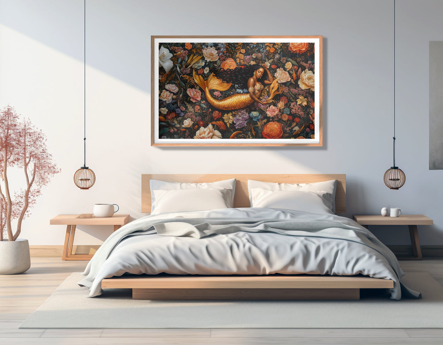 Black Mermaid Dark Floral African American canvas print view 81