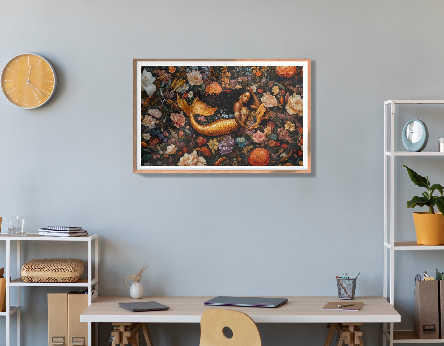 Black Mermaid Dark Floral African American canvas print view 84