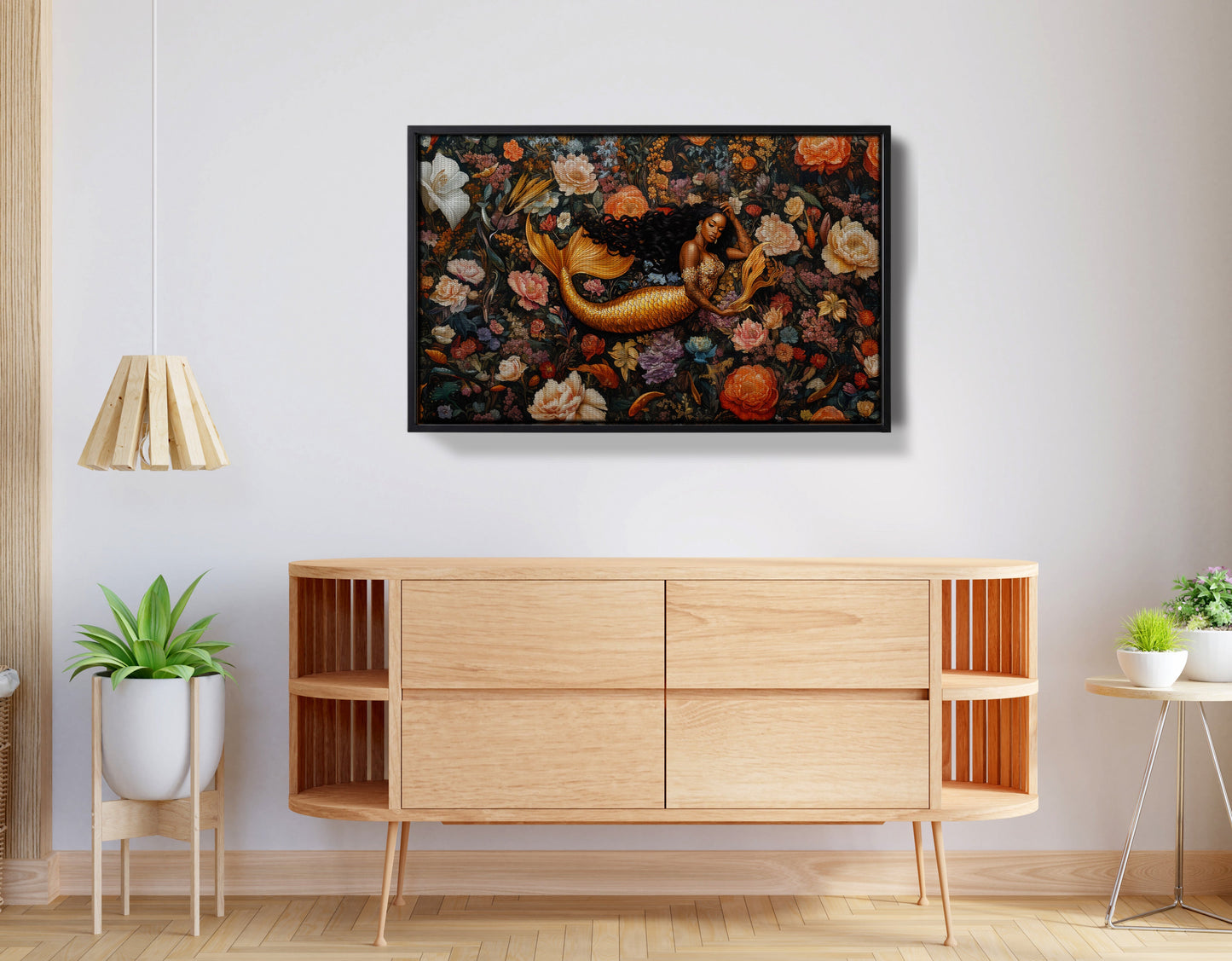 Black Mermaid Dark Floral African American canvas print view 26