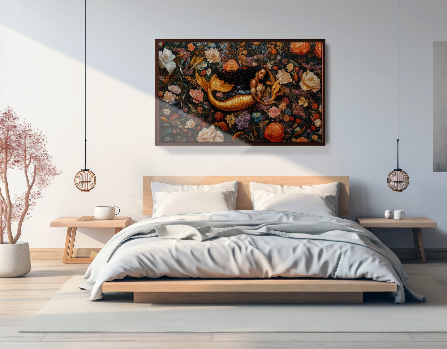 Black Mermaid Dark Floral African American canvas print view 33