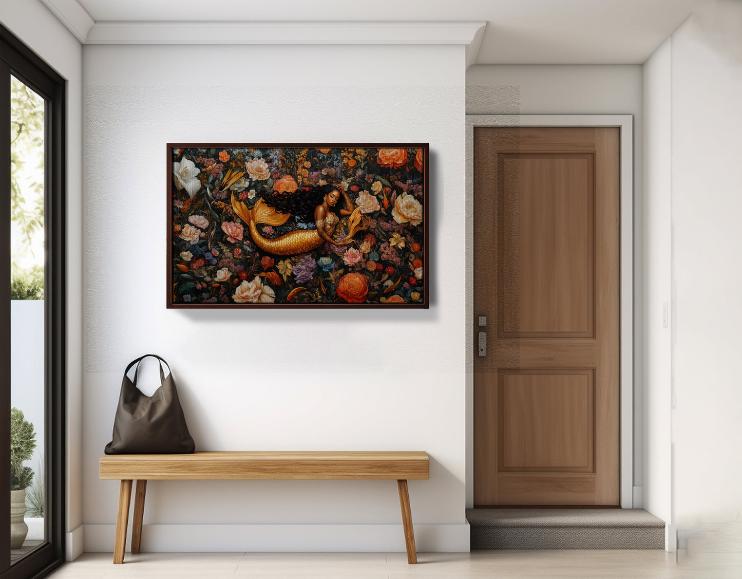 Black Mermaid Dark Floral African American canvas print view 35