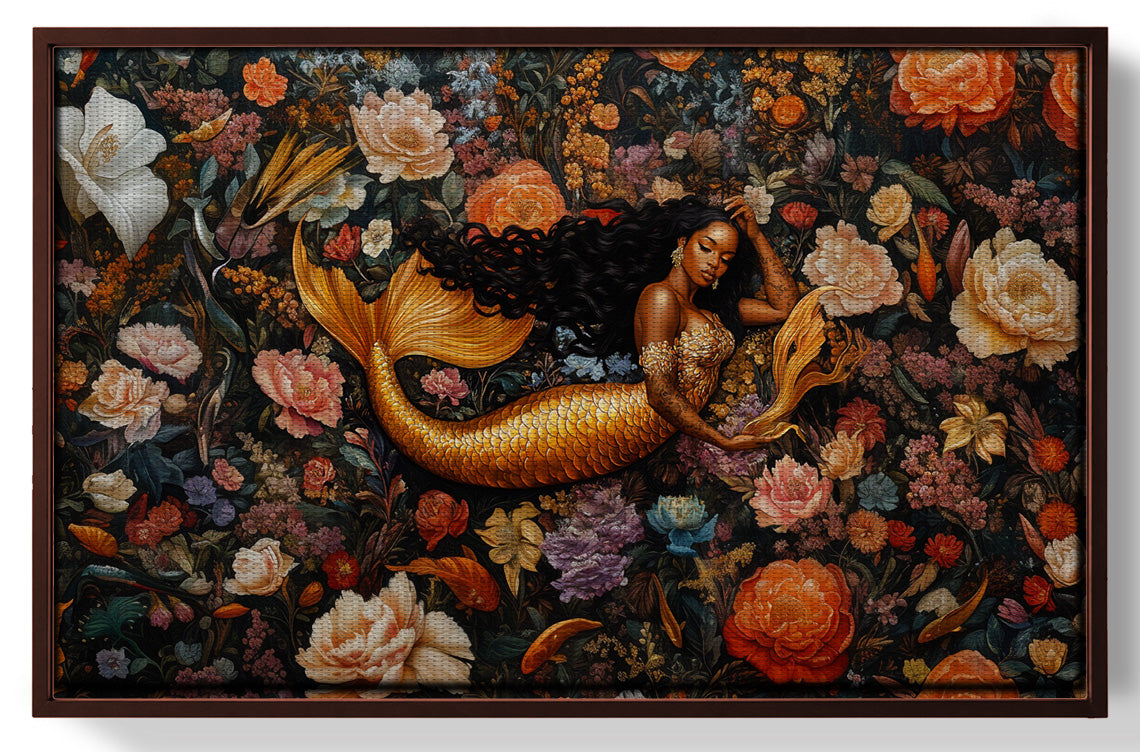 Black Mermaid Dark Floral African American canvas print view 31