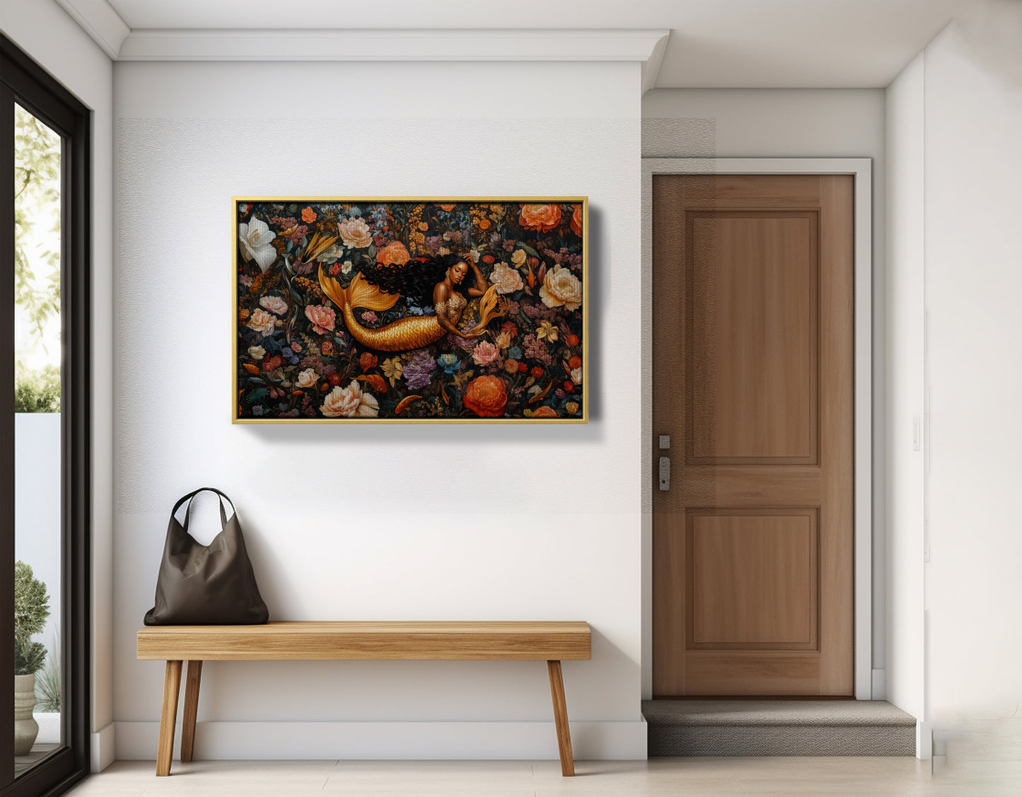 Black Mermaid Dark Floral African American canvas print view 41