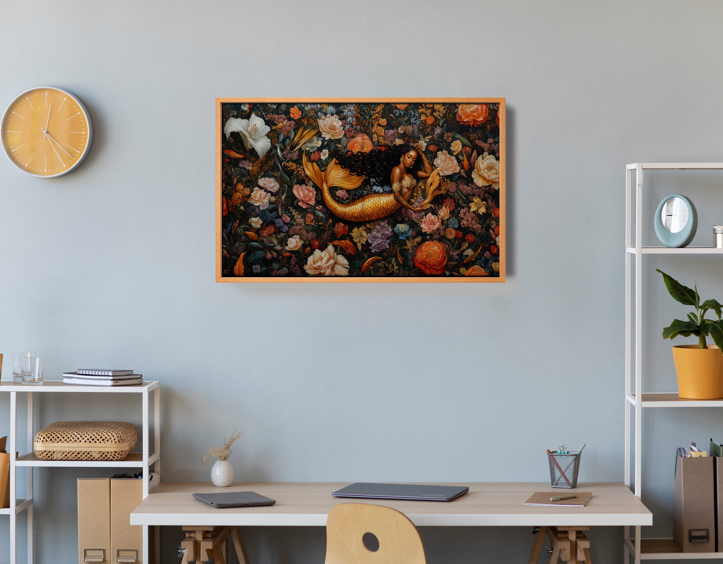 Black Mermaid Dark Floral African American canvas print view 48