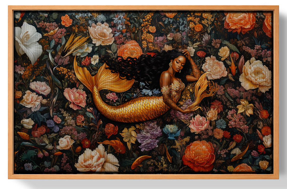 Black Mermaid Dark Floral African American canvas print view 43