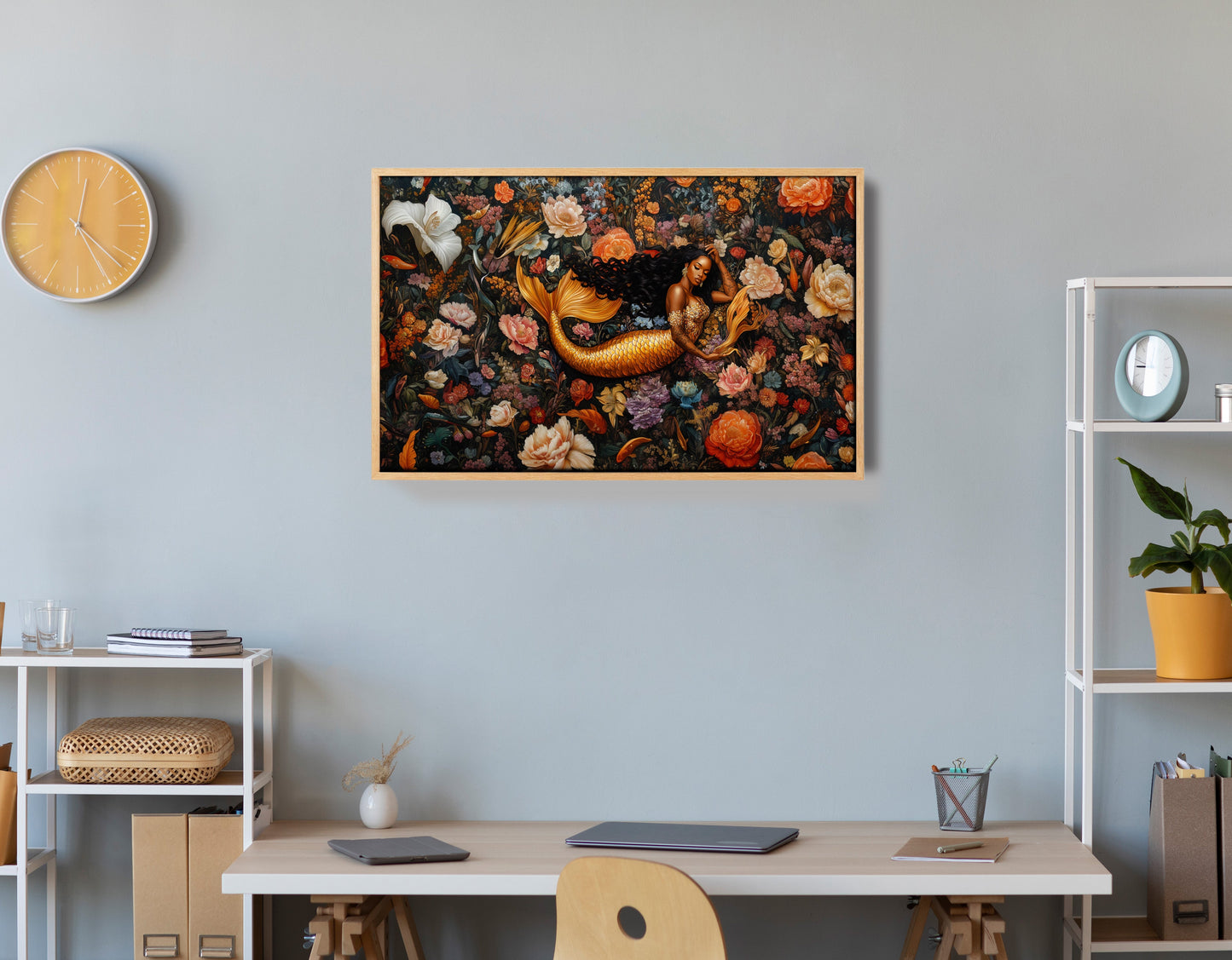 Black Mermaid Dark Floral African American canvas print view 54