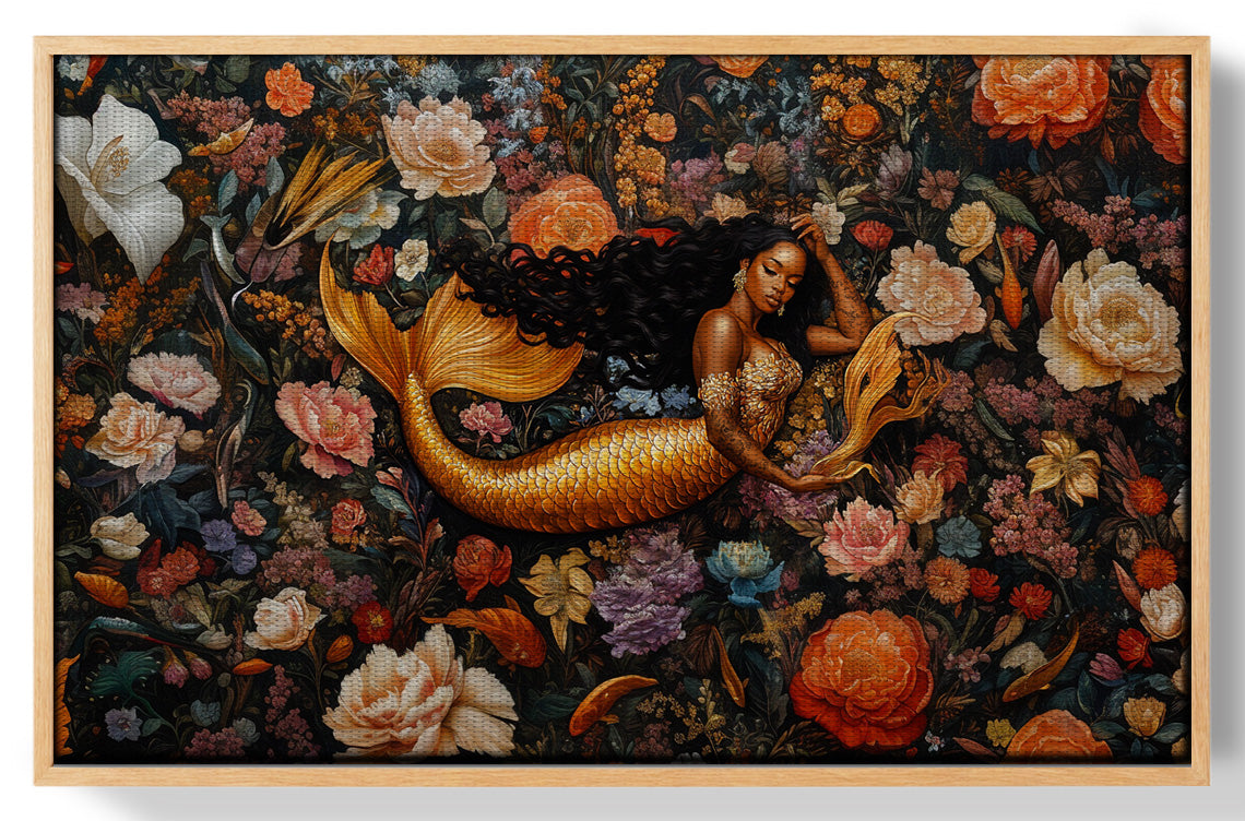 Black Mermaid Dark Floral African American canvas print view 49