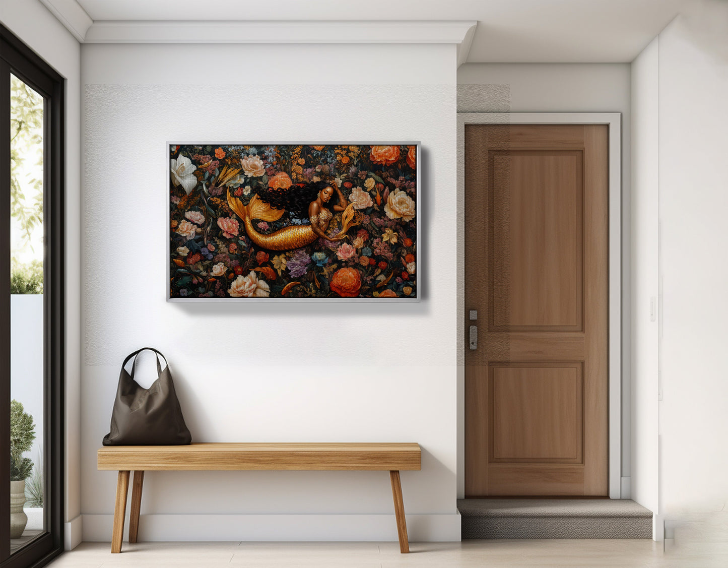 Black Mermaid Dark Floral African American canvas print view 59