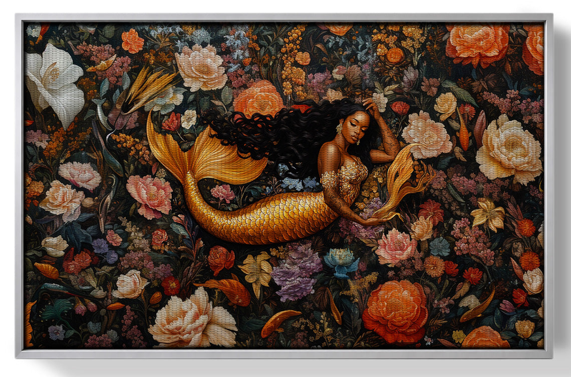 Black Mermaid Dark Floral African American canvas print view 55