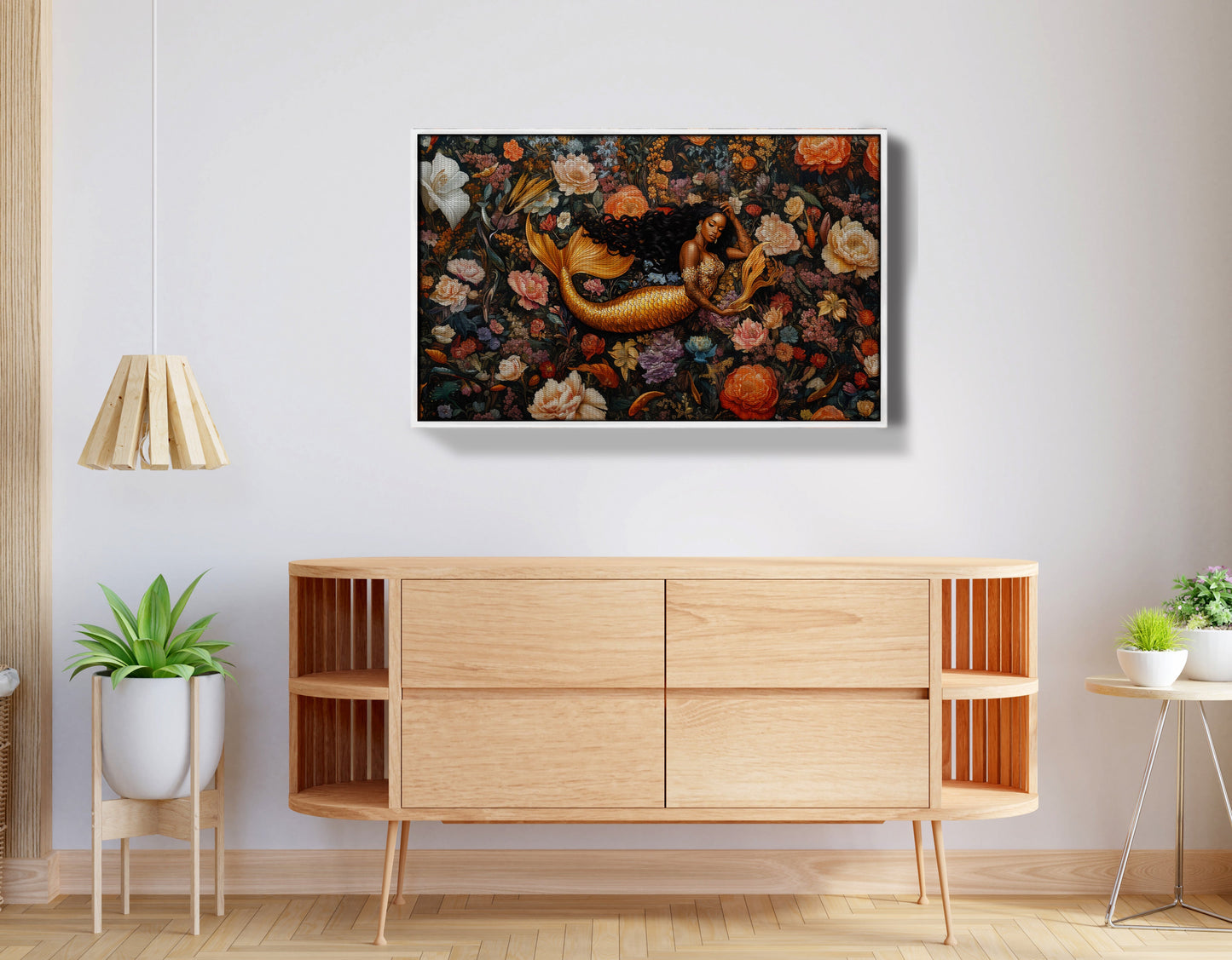 Black Mermaid Dark Floral African American canvas print view 62