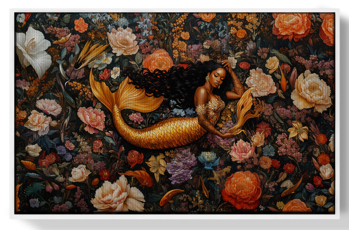 Black Mermaid Dark Floral African American canvas print view 61