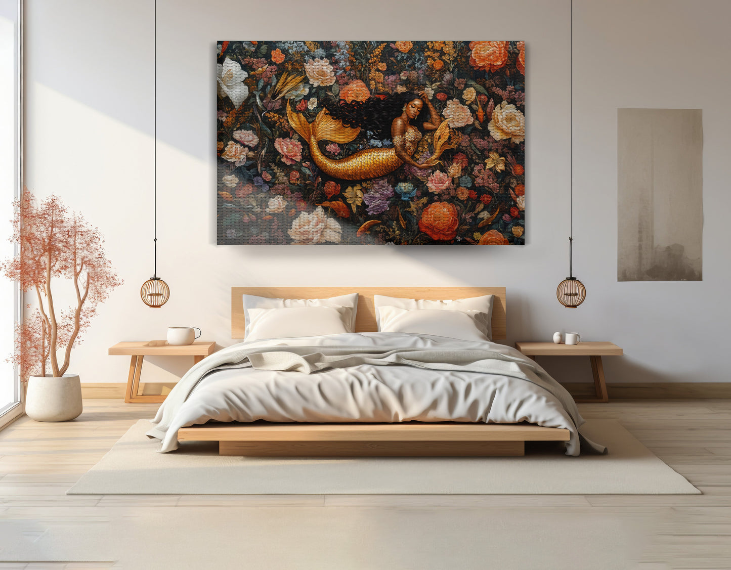 Black Mermaid Dark Floral African American canvas print view 15