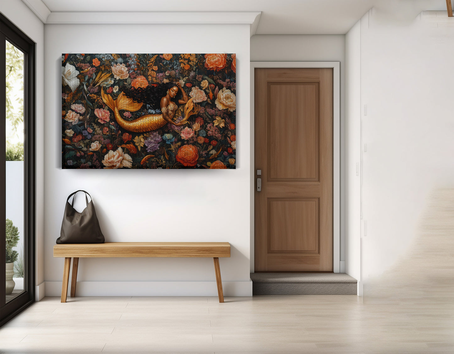 Black Mermaid Dark Floral African American canvas print view 17